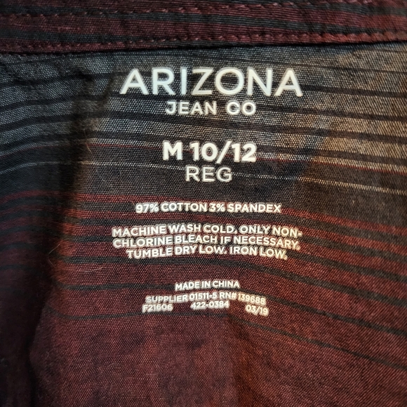 Arizona Jean maroon and grey striped long sleeve button up shirt Size M 10/12 - Picture 6 of 10
